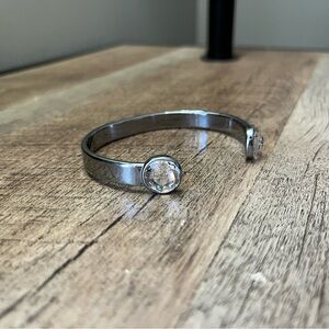 Mary Kay Gunmetal Tone Open Cuff Bracelet with Clear Crystal Ends